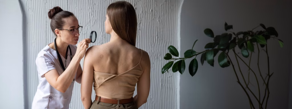 Dos mujeres en una sesión de Dermatoscopia